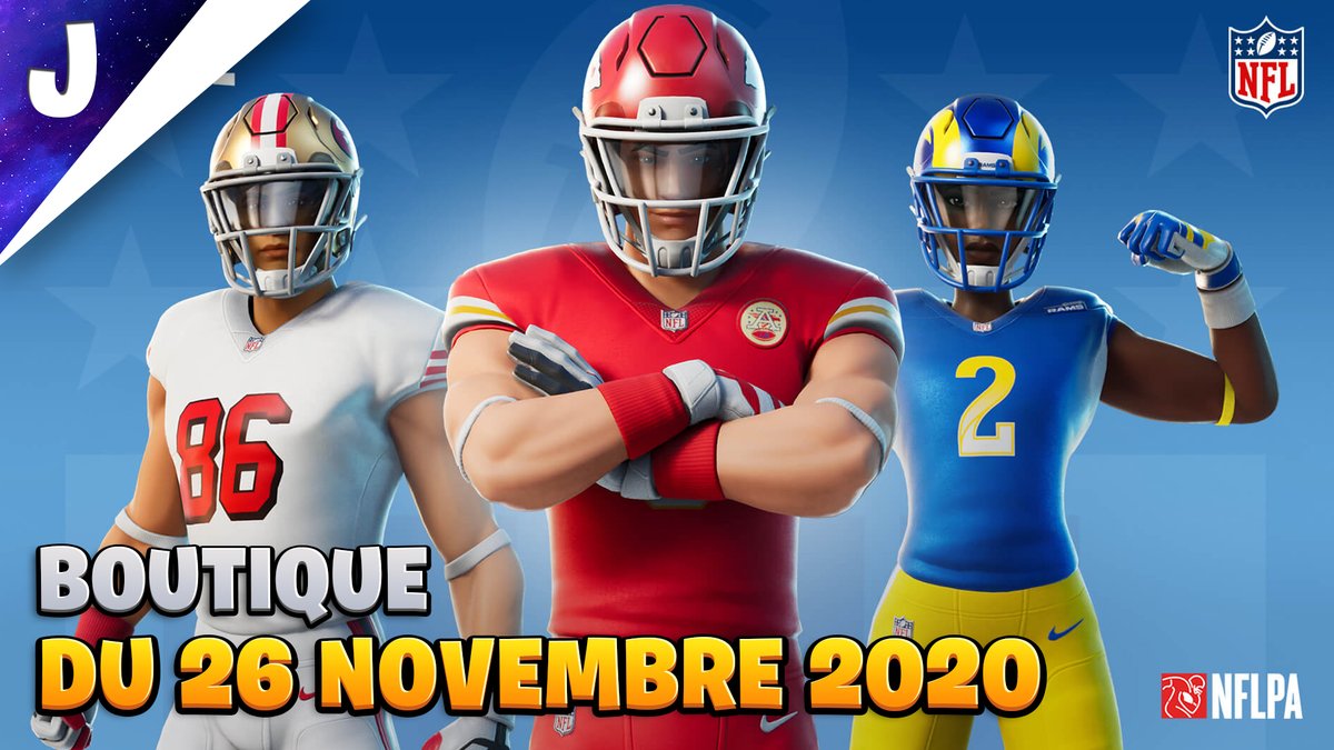 Jolan_YT's tweet photo. BOUTIQUE FORTNITE du 26 Novembre 2020 ! ITEM SHOP November 26 2020 ! NOUVEAUX SKINS NFL #Fortnite #NFLPA #FortniteNFL #SkinsNFL #NFL
➡ https://t.co/hSQggdrv2T https://t.co/nOJsYmAELX