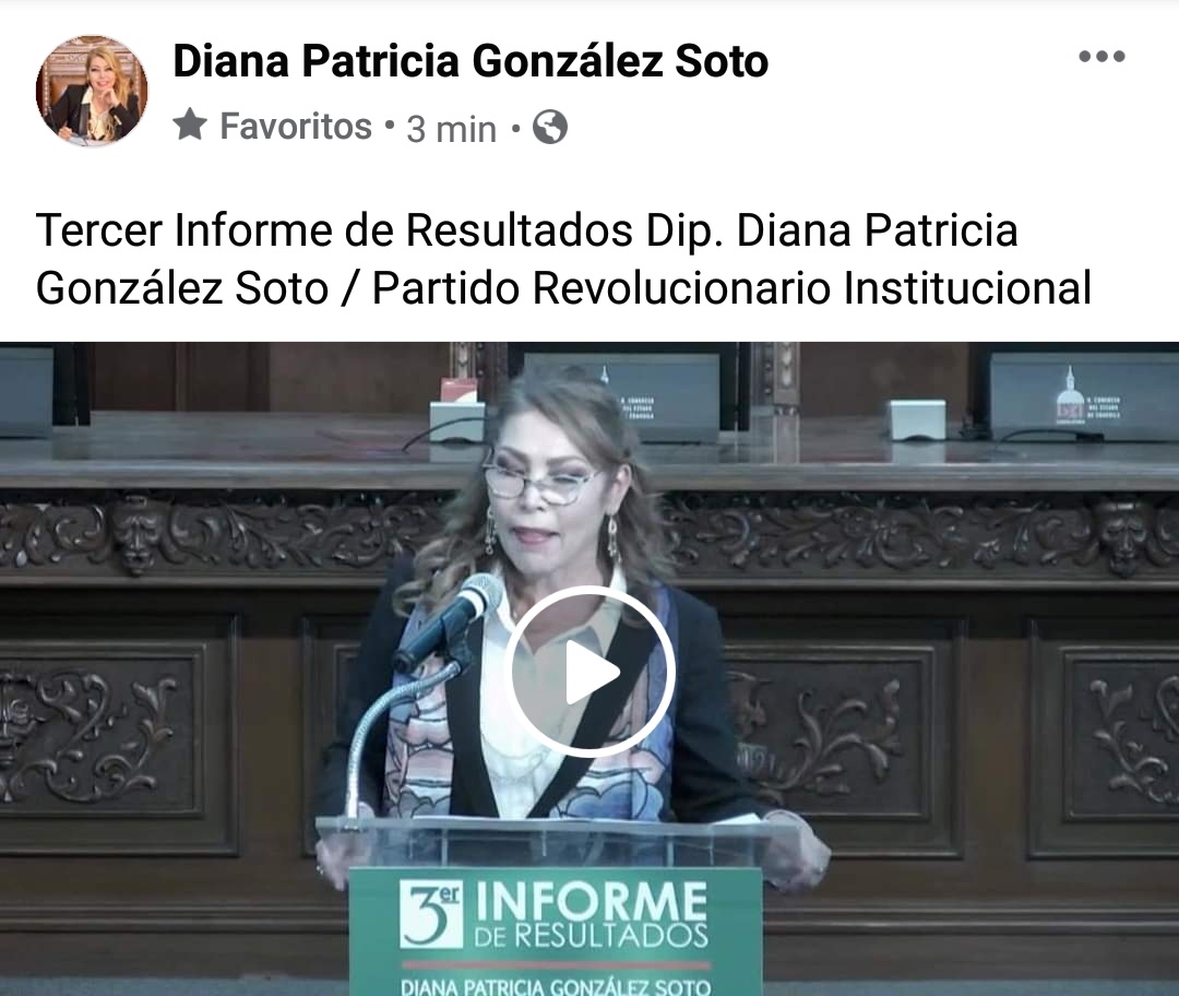 Sigue la transmisión de mi tercer informe legislativo <a href="/CongresodeCoah/">Congreso de Coahuila</a> #3erInformeDeResultados  facebook.com/dianaglzsoto/v…