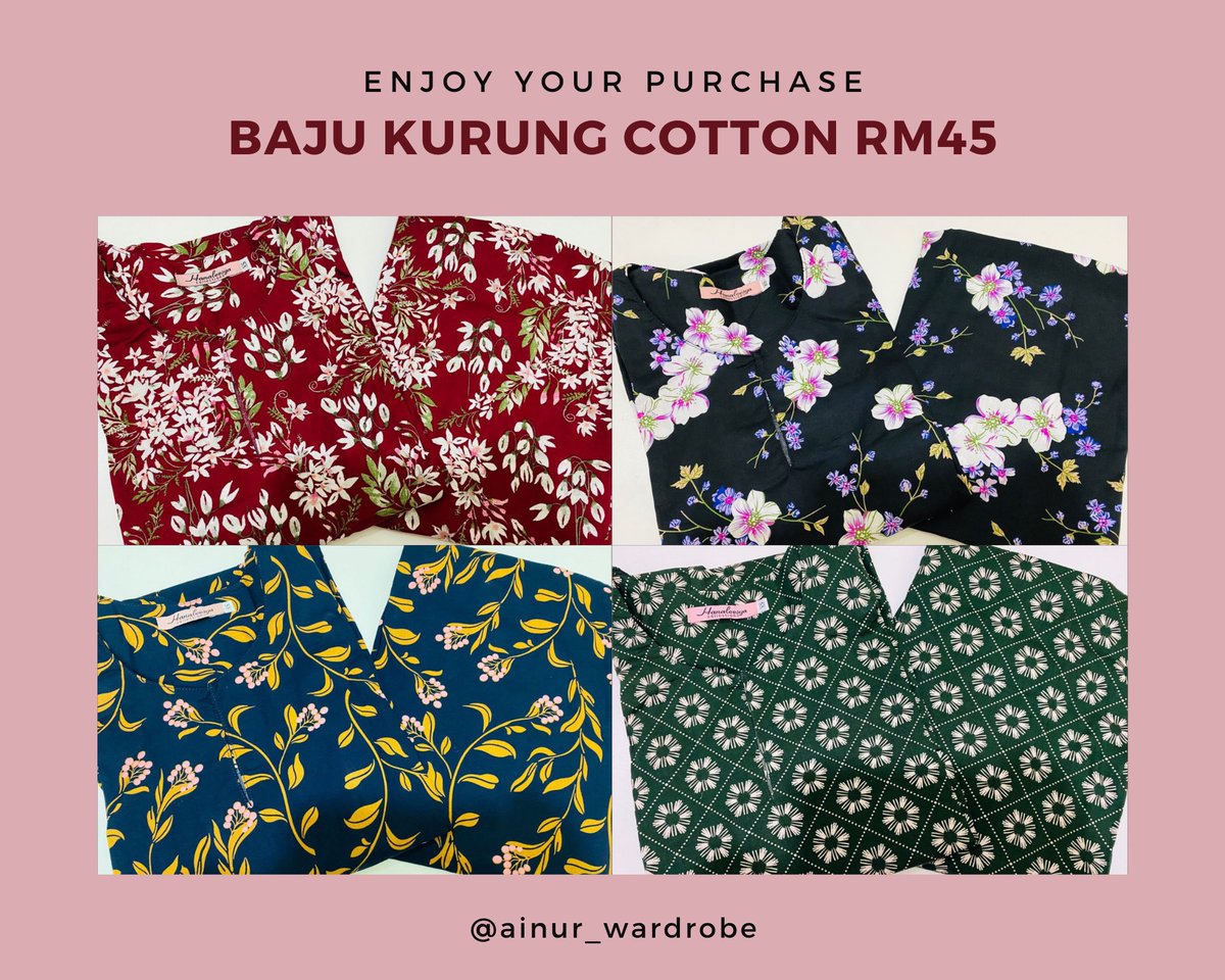 ainur_wardrobe's tweet photo. ‼️NEW DESIGN‼️

Hi everyone🤗 for those yang tengah cari baju kurung cotton murah, i ada jual sepasang RM45 sahaja 🥰

🌼KURUNG PAHANG COTTON
🌼💯ENGLISH COTTON
🌼KAIN SUSUN TEPI SEBELAH KIRI
🌼KAIN TAK MUDAH MENGECUT

https://t.co/PRYUKtyUAJ
Catalog https://t.co/JlgZmvdkhZ https://t.co/y5s60po1St