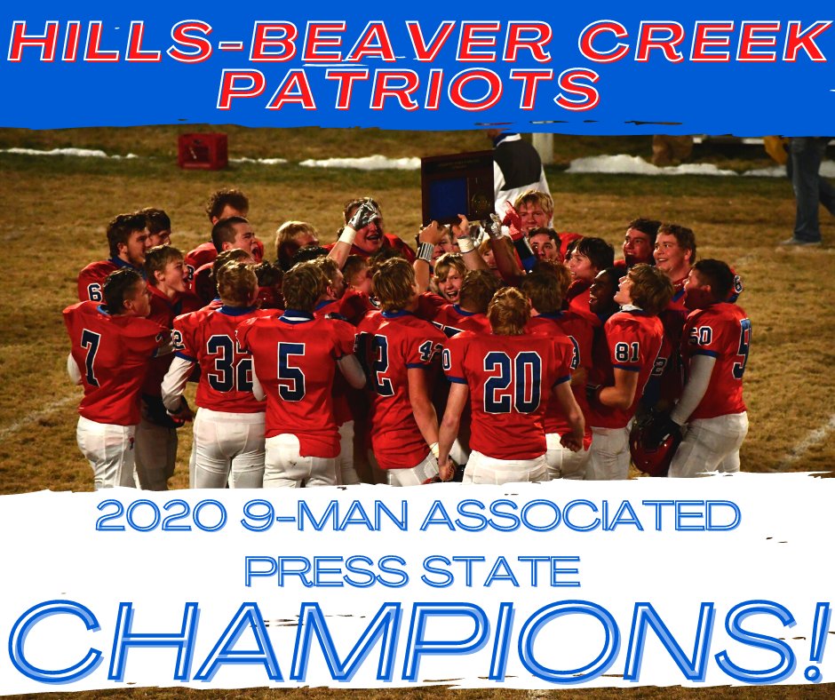 hbcpatriots's tweet photo. Congratulations to the Hills-Beaver Creek football team for being named the Associated Press State Champions! https://t.co/e4mjRALQRG