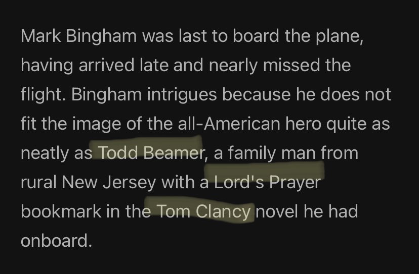 4/ The flight from Newark to SF would have been a 6 hour journey. Beamer reportedly boarded the flight with a Tom Clancy novel and a bookmark with the Lord’s Prayer.