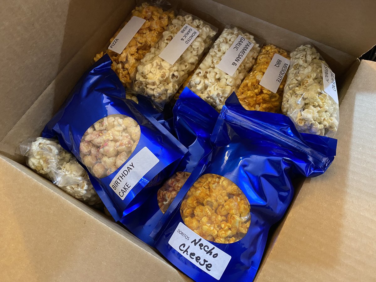 So  @PaperbackLizard really is the best gift-giver. I’m always craving popcorn, and now I have SIXTY-SEVEN FLAVORS OF IT. I plan to document my journey. Thank you  @Popcorn_World_!