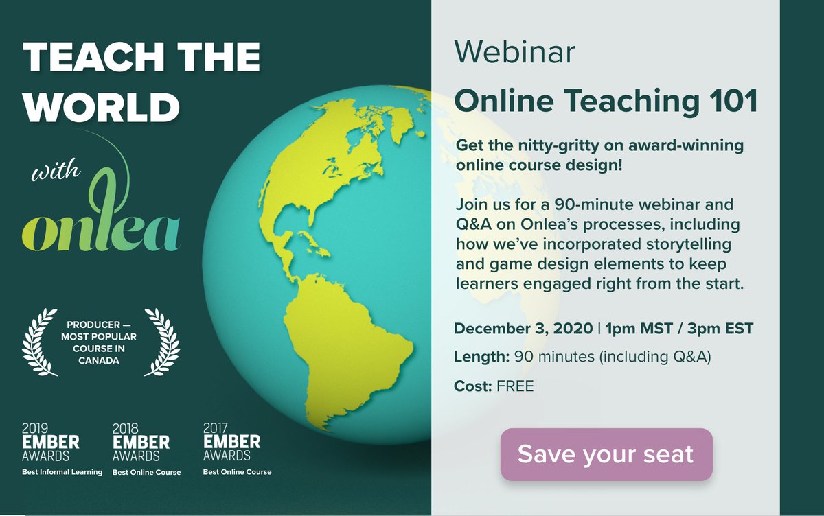 onlea_org's tweet photo. Want to know the secrets behind our award-winning online courses? Grab a cup of coffee and join us on December 3rd for our free Online Teaching 101 #webinar.

https://t.co/MGxFiM7YG0

#TransformYourELearning #WhatWillYouTeachTheWorld #socialchange https://t.co/019QVUQHDP