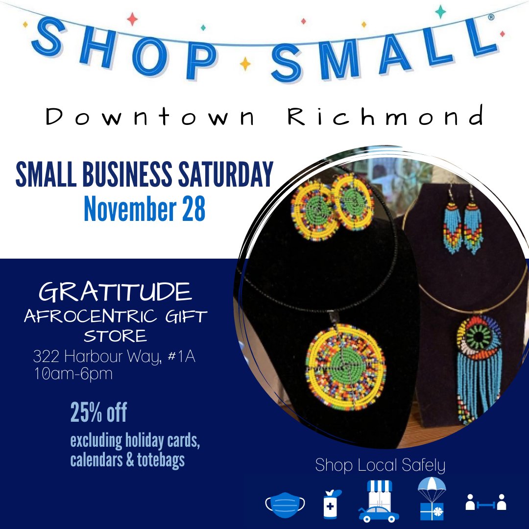 RMSI's tweet photo. Shop #DowntownRichmond this #SmallBizSat! Nov 28
🌟 Gratitude Afrocentric Gift Store – 25% off (excluding holiday cards, calendars, and totebags)
322 Harbour Way, 10am-6pm
#RichmondCA  #ShopLocalSafely #SmallBizSatExclusive #BlackOwnedBusiness #WomanOwnedBusiness  @MayorTomButt https://t.co/IqWGzATZ3l