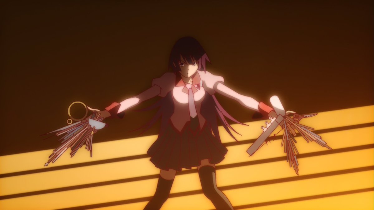 Senjougahara is initially introduced as an incredibly violent, abrasive person who keeps her guard up both physically and verbally. As the night progresses, we see her lash out to try to cover up her fears and insecurities while subtly reaching out to Araragi for reassurance.