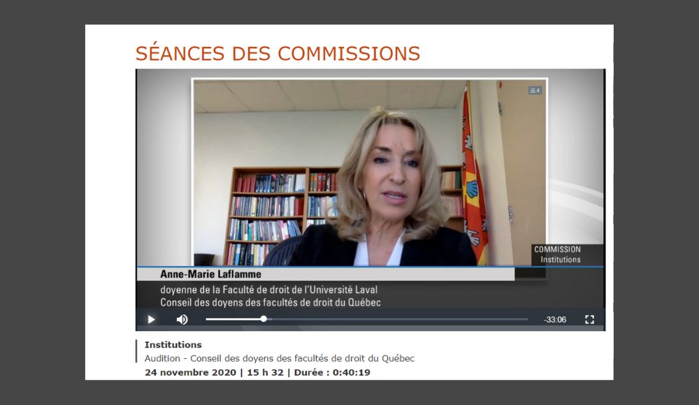 ulaval_droit's tweet photo. #pl95: Audition @AssnatQc du Conseil des doyens des facultés de droit du Québec, représenté par les doyennes @LaflammeAnne @ulaval_droit et  @france_houle @droitumontreal.

#covid19 #polqc #cliniquesjuridiques @BarreauduQuebec @NotairesQc @justicequebec

https://t.co/Aq3qDdFbsP https://t.co/XdENm8dUdI