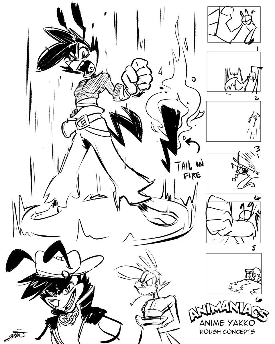 Wakko, Yakko &amp; Dot (and Dwayne) anime designs I did for #ANIMEniacs! Dot was inspired by Ryuko/KLK, Yakko was Kamina/Gurren Lagann. Went more animalistic for Wakko 'cuz he's all about eating! Exaggerated his tongue/turtleneck/teeth--I love sharp teeth on characters! #Animaniacs 