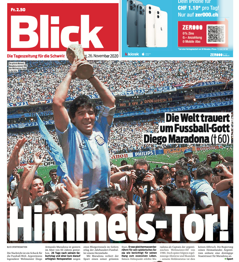 Nachrufe haben in der Regel keine Ausrufezeichen. Man muss ja nicht immer! nach den Regeln spielen. Sah #Maradona auch so. <a href="/Blickch/">Blick </a>
