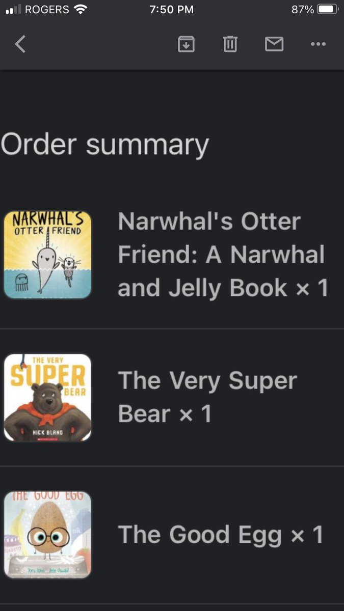 SanzWalla's tweet photo. @peck_library Just purchased “Narwhal’s Otter Friend”, “The Very Super Bear” and “The Good Egg” from our George Peck Scholastic virtual book fair! Great Xmas gifts! https://t.co/1xmbnRqSFd