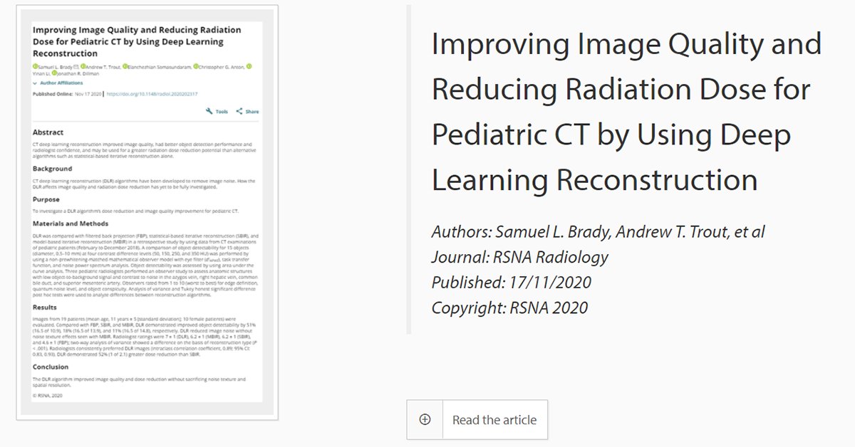 CanonMedicalANZ's tweet image. Researchers found that Canon Medical’s AiCE #DLR technology demonstrated 52% greater #dosereduction than statistical-based iterative reconstruction (SBIR) in #paediatric #CT studies. Read the article bit.ly/364ybzJ 

Learn more about AiCE. bit.ly/363lEg1