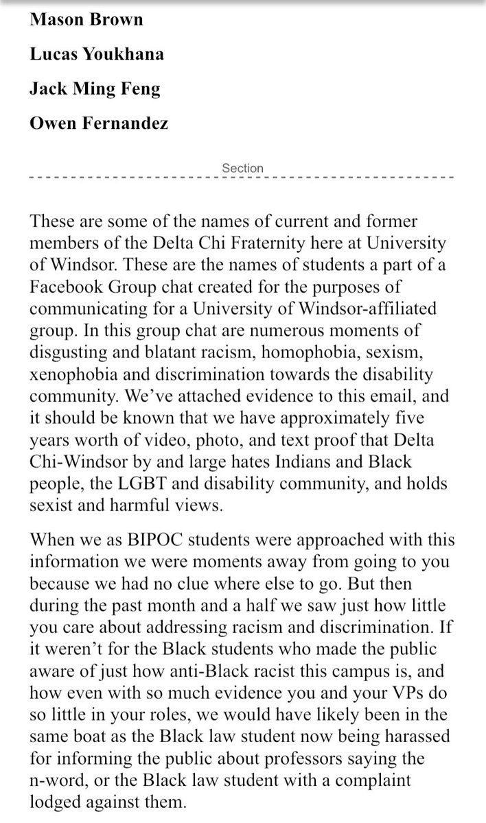 These are the names of the  @DeltaChiWindsor members as well as the letter we sent