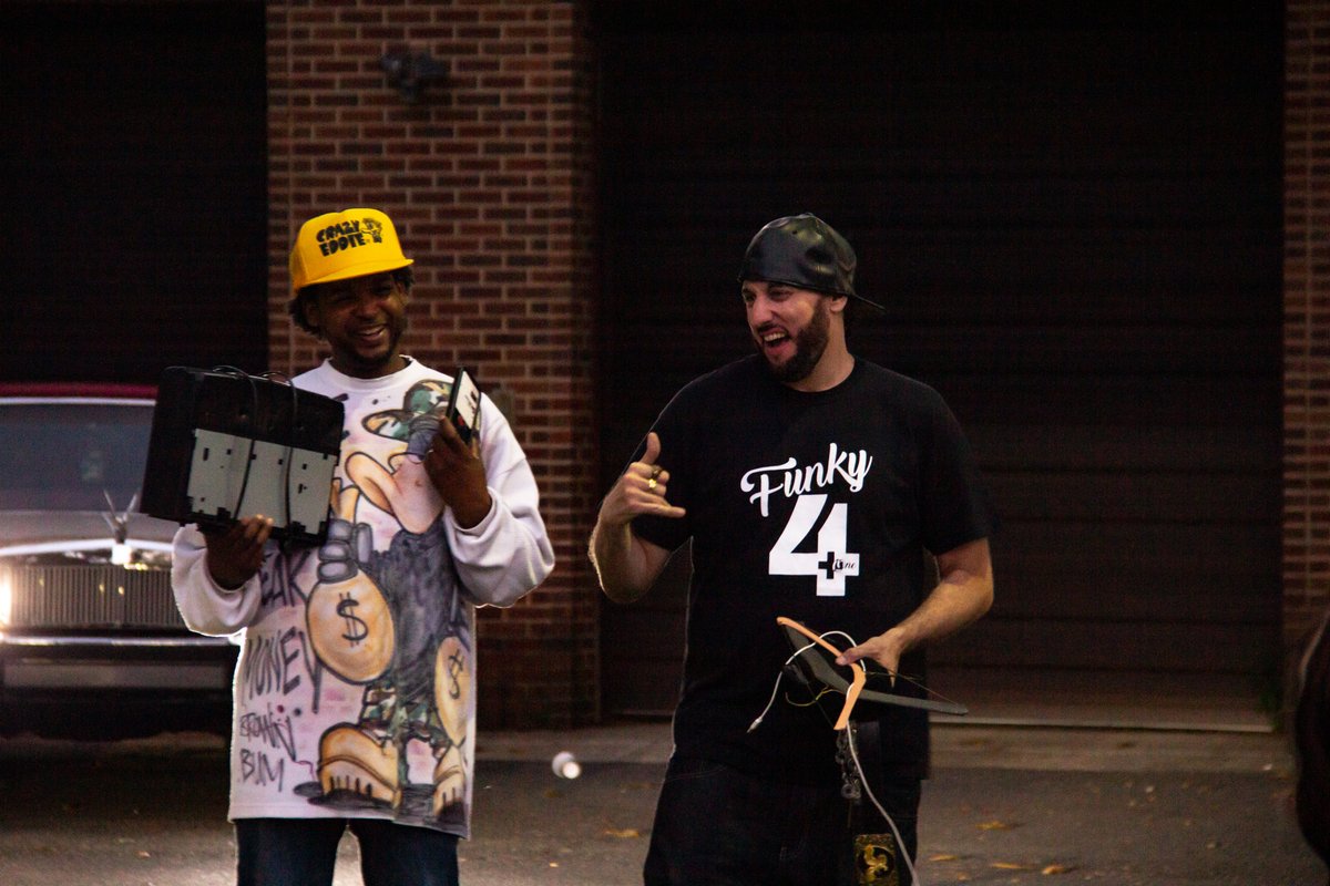 RAtheRuggedMan's tweet photo. On set photos of My latest video E.K.N.Y. 
featuring @INSpectahDECKWU and @TIMBOKING1 
Shirt: Phantasm (@DonCoscarelli)

#WUTANG
Watch Video here:
https://t.co/BbEfiKE204 https://t.co/Sjasxr1Ltx