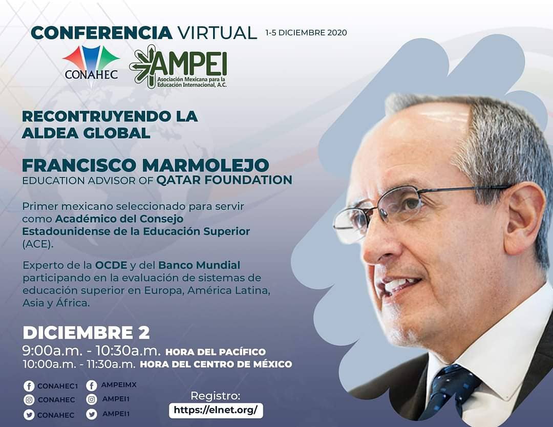 AMPEI1's tweet photo. #Conferencia #CONAHEC #AMPEI
El segundo día (diciembre 2) contaremos con la CONFERENCIA:
RECONSTRUYENDO LA ALDEA GLOBAL con @jgacelav Coordinadora General, RIESAL Y @fmarmole de QATAR FOUNDATION.
CONAHEC-AMPEI Virtual Conference 2020 @conahec @ampei1
https://t.co/gB6t8MumgE https://t.co/l4OSe2eT9h
