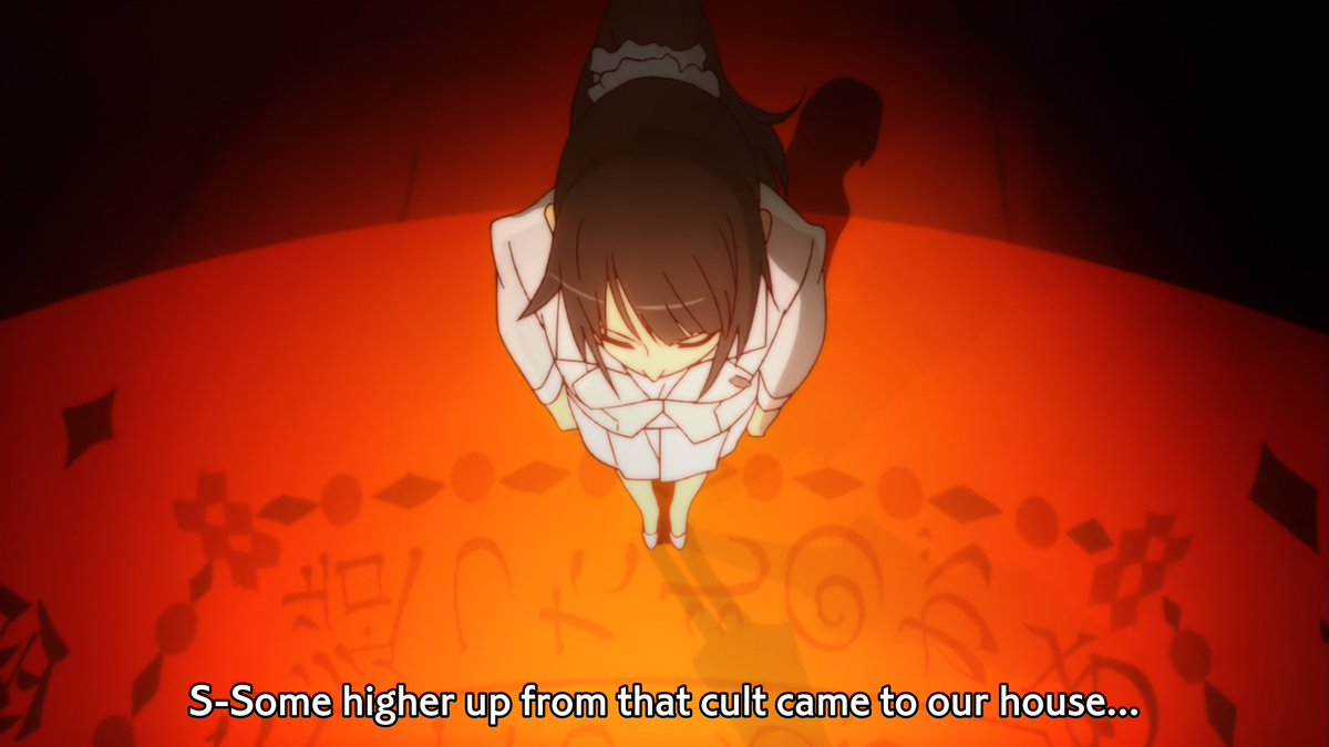 Senjougahara then reveals most painful memory of her life and the mystery behind her extreme behavior finally clicks into place as she reveals her mother facilitated her attempted rape that lead to the dissolution of her family.