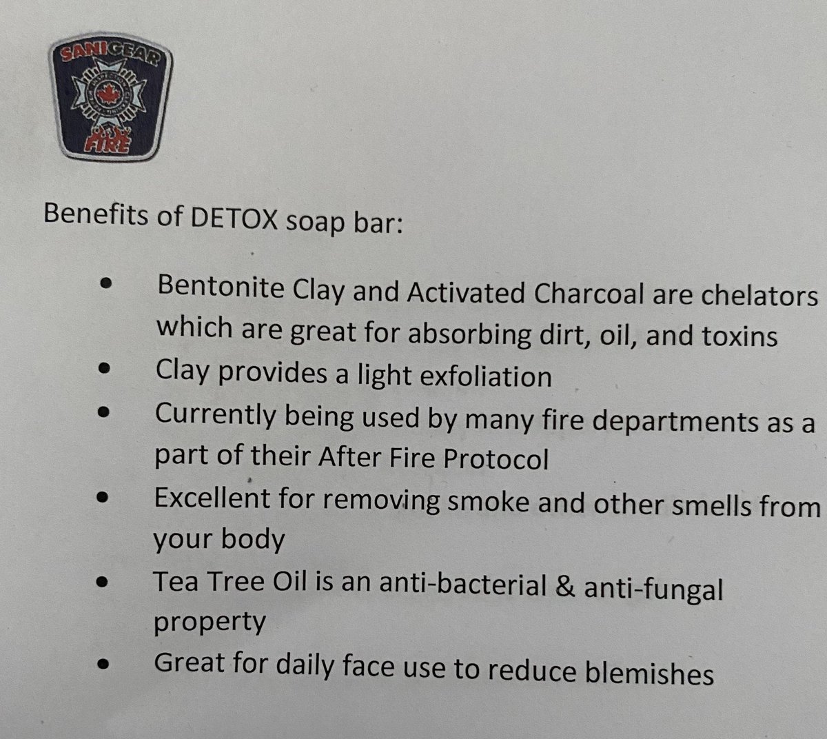 SaniGear's tweet photo. Do you have a hard to buy for person to buy for? We still have some of the bags of DETOX soap remaining for stocking stuffers.  For the firefighter to get the smoke smell off their skin, the mechanic to remove oils from hands, or clear blemished skin... $20 plus shipping. https://t.co/4Lpdqj3qM7
