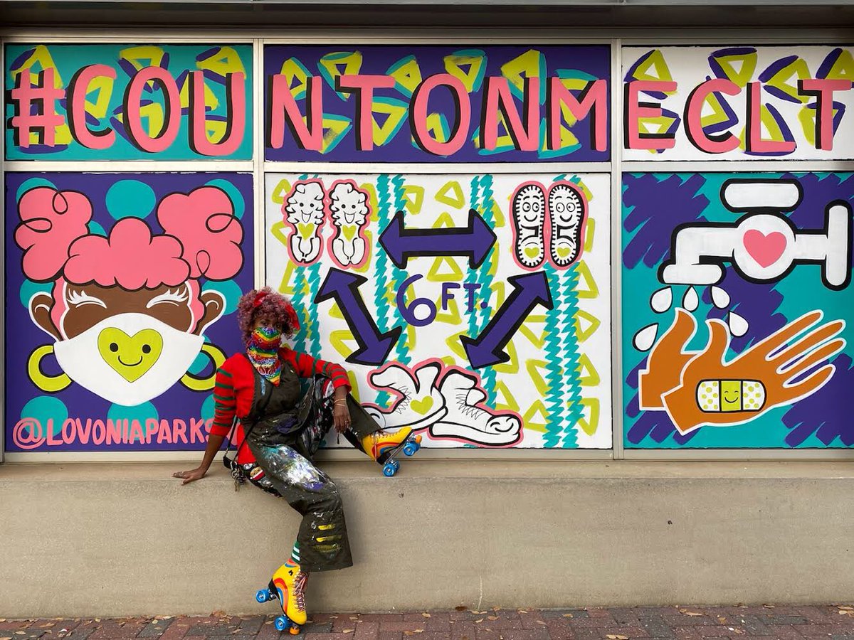 cltiscreative's tweet photo. Aaaand, she’s done! Please write @lovoniaparks (with help from @2hills) a note in the comments and let her know how much you love her #CountOnMeCLT window mural on the @spectrumcenter. (Oh, and remember to wear a mask, wash your hands and stay 6 ft. apart!) More photos soon. https://t.co/ufxKwfTCO9
