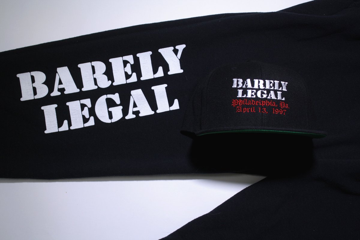 silvamore's tweet photo. Barely Legal hats + sweatpants available Thursday at 12PM EST #PHILLYWEEK #ECW https://t.co/pieh8tahgN
