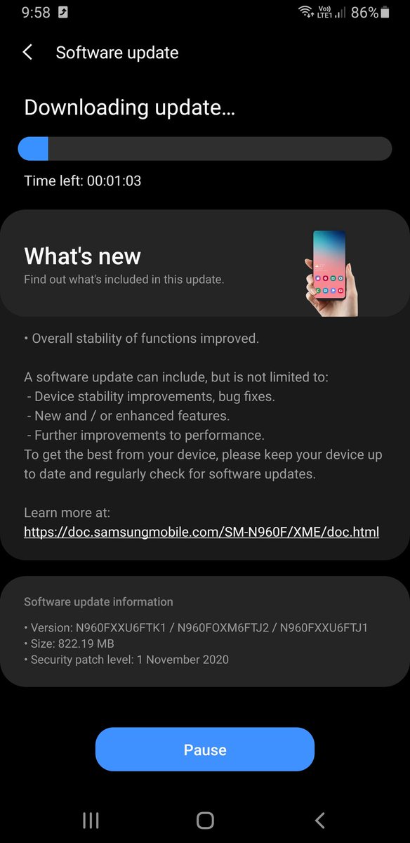 Gunasamss_YT's tweet photo. Samsung Galaxy Note 9 Has A New Update !!
Info:
Android Version: 10.0 Q
One Ui Version: 2.1
Security Patch Level: 1 November 2020
Update Size: 822.19 MB
==
#Samsung #SamsungGalaxyNote9 #SamsungUpdates #SamsungUpdate #SamsungOneUi2 #OneUi2 #Android10 #Android10Note9 https://t.co/wenaDIyBiY