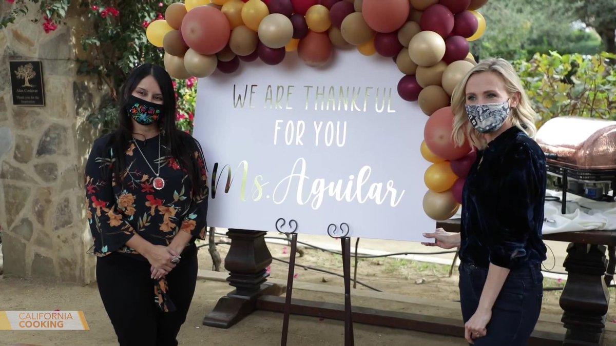 KTLA's tweet photo. In part 2 of our #CaliforniaCooking Thanksgiving special, @jessicaktla honors a Port Hueneme teacher with a special surprise! Plus, she and Levi make caramel apple place settings for the table and share what theyโre grateful for ๐ . Watch live: https://t.co/c47Dcb2MUK https://t.co/kGdSZOLxeX