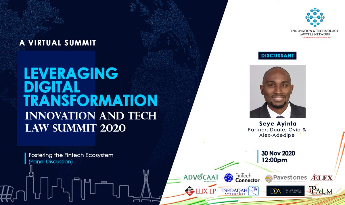InnovationandT1's tweet photo. 4 days until the 2020 Innovation and Tech Law Summit!

Seye Ayinla (Partner, Duale, Ovia &amp; Alex-Adedipe) will be speaking at this year's summit. Registration is still open: https://t.co/8GLlsb8WMB .../1 https://t.co/Ch222BrQ35