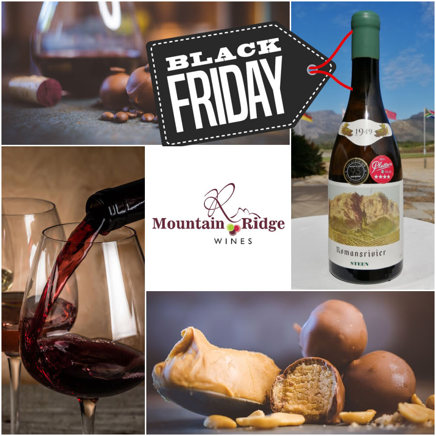 mridgewines's tweet photo. Black Friday Weekend at Mountain Ridge. 
Special #BlackFriday weekend offers at our cellar door , with up to 50% discount on certain wines.
Visitors will also receive a complementary Chocolate Truffle ball to enjoy with a free wine tasting. 

@BreedekloofWine https://t.co/CUTdhjFYBw