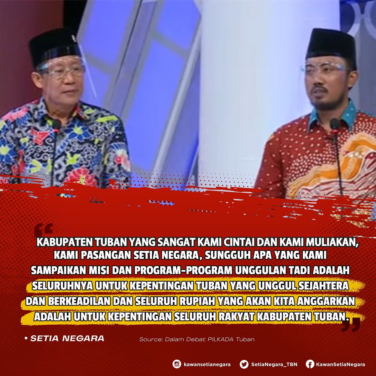 SetiaNegara_TBN's tweet photo. Tuban dengan segala potensi yang unggul dan sumber daya yang luar biasa perlu dioptimalkan agar dapat membawa keberkahan &amp; kesejahteraan. Setia Negara memiliki program Nawa Bakti yang akan membawa Tuban Unggul, sejahtera dan berkeadilan. Mari dukung &amp; coblos Nomor 3.
#SetiaNegara https://t.co/BV8Ir4AXLc