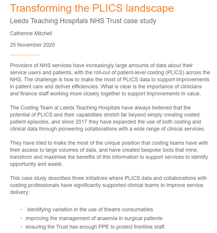 Transforming the #PLICS Landscape There's a new case study from @HFMA_UK featuring PLICS at @LeedsHospitals We've always believed in the power of PLICS, this case study describes 3 clinical collaborations relating to theatre consumables, #anaemia & #PPE hfma.org.uk/publications/d…