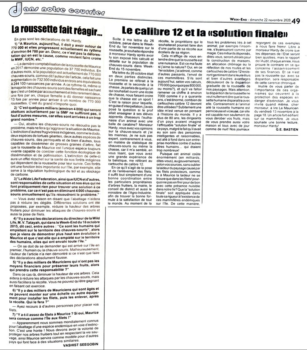 Vashist Seegobin (@vashistseegobin) on Twitter photo Have a read at the rebuttal article written by the <a href="/mwfWildlife/">Mauritian Wildlife</a> and myself on the nonsensical statements about the #Mauritian #flyingfox Have a read at the rebuttal article written by the <a href="/mwfWildlife/">Mauritian Wildlife</a> and myself on the nonsensical statements about the #Mauritian #flyingfox
