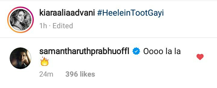 Trends_Samantha's tweet photo. SaM @Samanthaprabhu2 has commented on @advani_kiara's recent instagram post! 😍❤

#SamanthaAkkineni #KiaraAdvani https://t.co/9kUi7YCnuO
