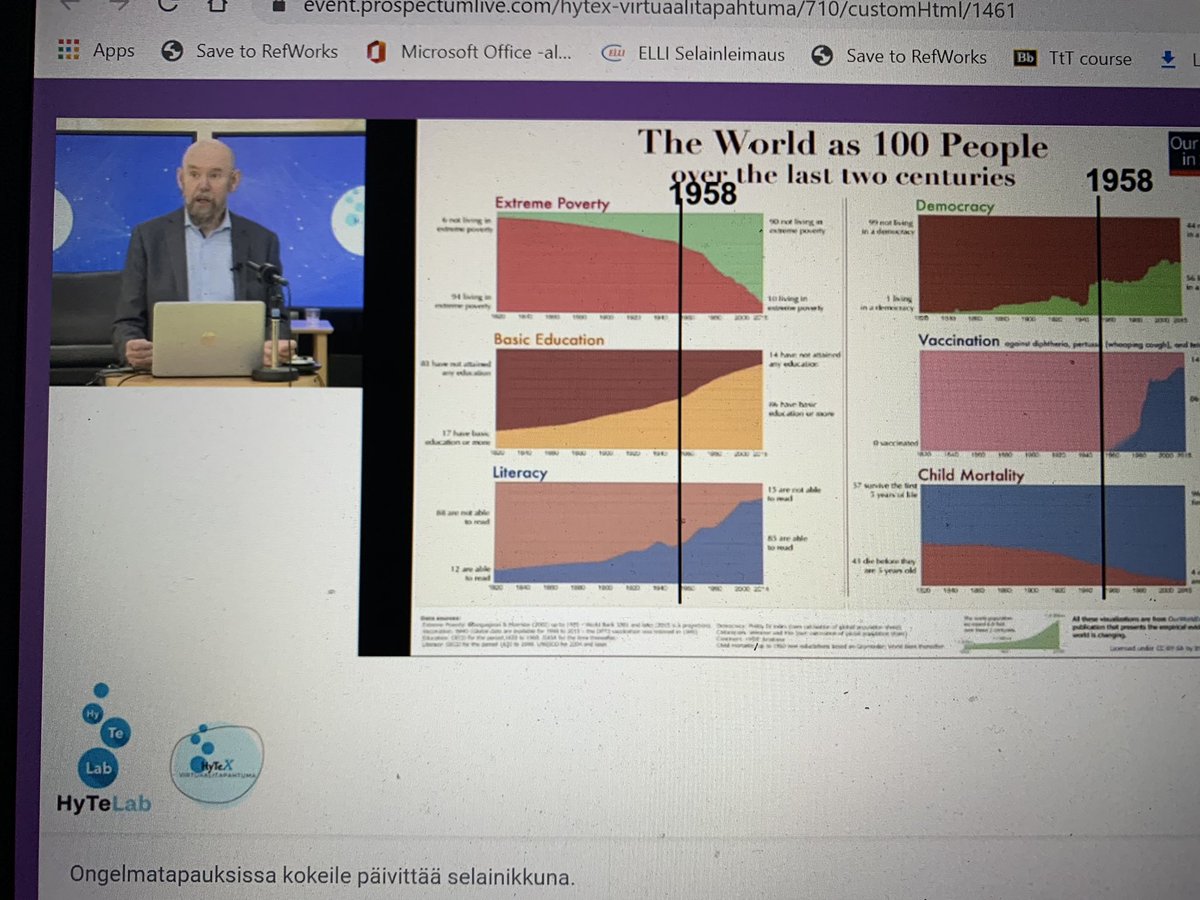 Tuomiko1Annukka's tweet photo. Kiitos Esko Valtaoja tästä positiivisesta esityksestä #HyTeX virtuaalitapahtumassa. Miksi emme halua kuulla hyviä uutisia? #osaamistasoteen https://t.co/wLWmUn3WIE