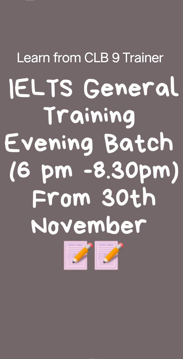 Contact us for more info
We are going to provide Free academic ielts classes for December Month. Evening General IELTS Batch for working people starts from 30th November.
#Enrollnow
#StayConnectedFormoreinfo
#AAA
#freeclasses
#eveningbatch https://t.co/x9e2SEYe8n