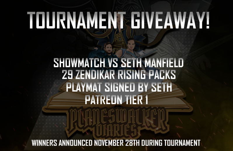 PlaneswalkerPod's tweet photo. :warning: GIVEAWAY ALERT :warning:

We are holding another tournament this Saturday! Help us get the word out and win:

The chance to play Seth live on stream or 29 packs or #SethKeep Shirt 

Bonus entries:
:arrows_counterclockwise:RT &amp;:heart:this tweet
:handshake:Tag a friend https://t.co/7cGZma9ZKs