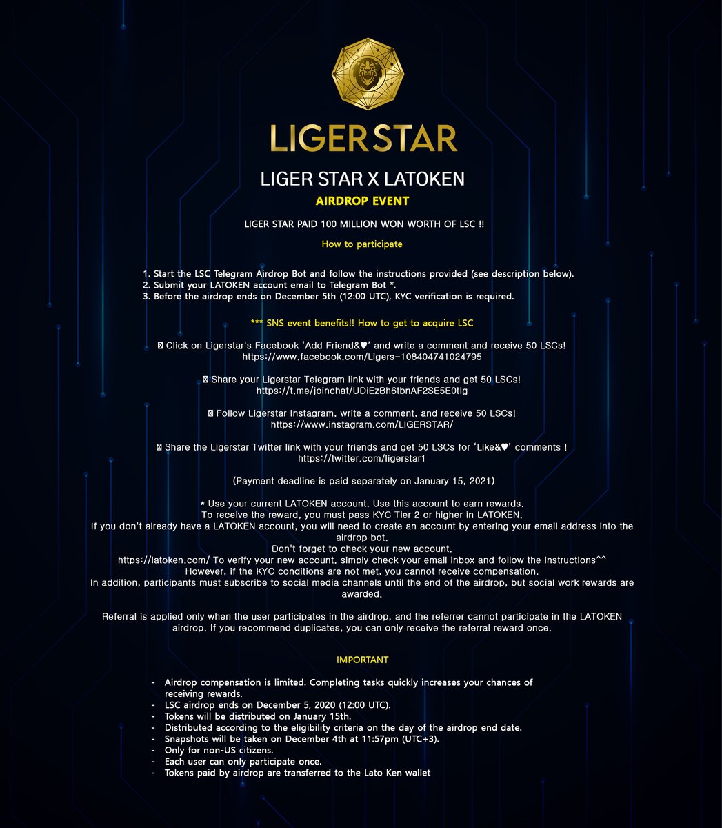 LIGERSTAR X LATOKEN   
Airdrop EVENT
latoken.com/promo/lsc-aird…

#coin #staking #AMC #ligerstar #korea #vietnam #japan #global #Defi #BlockChain
#라이거스타 #코인 #스테이킹 #블록체인