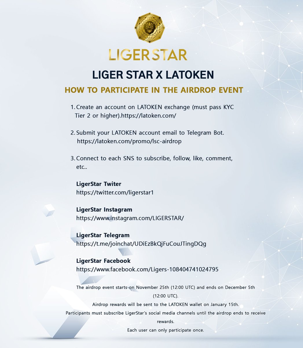 LIGERSTAR X LATOKEN   
Airdrop EVENT
latoken.com/promo/lsc-aird…

#coin #staking #AMC #ligerstar #korea #vietnam #japan #global #Defi #BlockChain
#라이거스타 #코인 #스테이킹 #블록체인