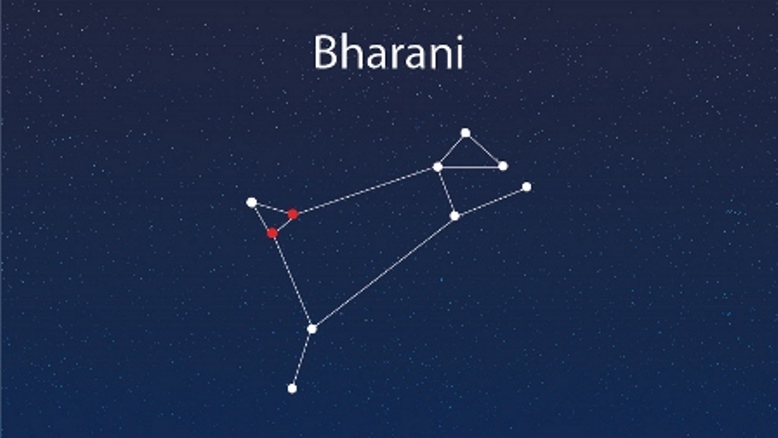 BHARANI NAKSHATRA ** to love, to make, to takesituated between 13°20’ – 26°40’ of sidereal AriesRashi ruling planet: MarsVimshotorri Dasha ruling planet: VENUSSymbolized by the female organs/YONI Presiding deity – Yama- lord of karma & gateways.