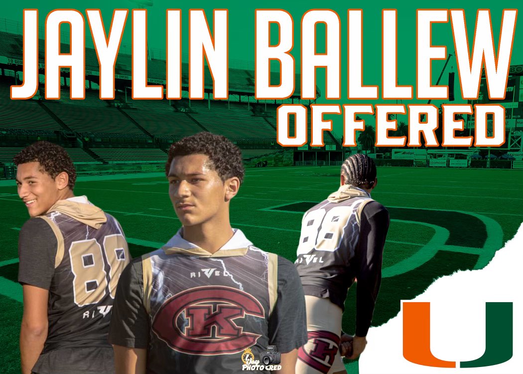JBallew23's tweet photo. ❗️❗️WOW I AM EXTREMELY BLESSED TO SAY THAT I HAVE RECEIVED AN OFFER FROM THE UNIVERSITY OF MIAMI @KJSTROUD10 @1PlaymakersAcdy @CoachEugene10 @CoachPatke https://t.co/8JmNGLIthY