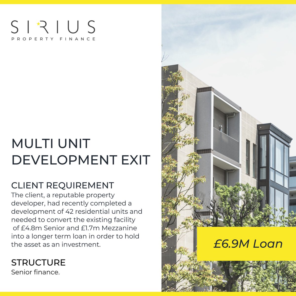 SiriusFinanceUK's tweet photo. Well done to Craig Hardiman-Scott, with the expert assistance of Luke Casey & Ben Hall, for guiding another property developer through to a successful completion on their development exit of a 42 unit scheme ⭐️
#dreamteam #propertydevelopment #developmentexit #propertyinvestment https://t.co/Iy7VcyhnjT