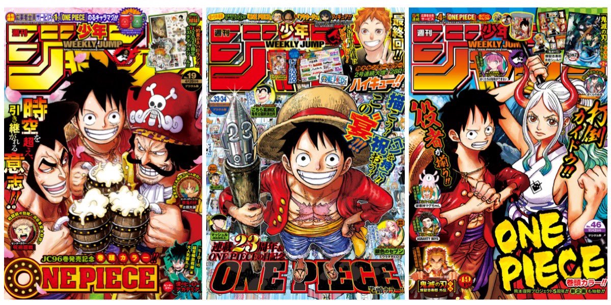 Log ワンピース考察 年度のジャンプは合併号等を含めて 47冊 発刊 その内one Pieceは 13回 休載し 34話 掲載で 掲載率は 72 と例年に比べて大幅に下がった ちなみにここ数年の休載回数は 17年度 9回 18年度 9回 19