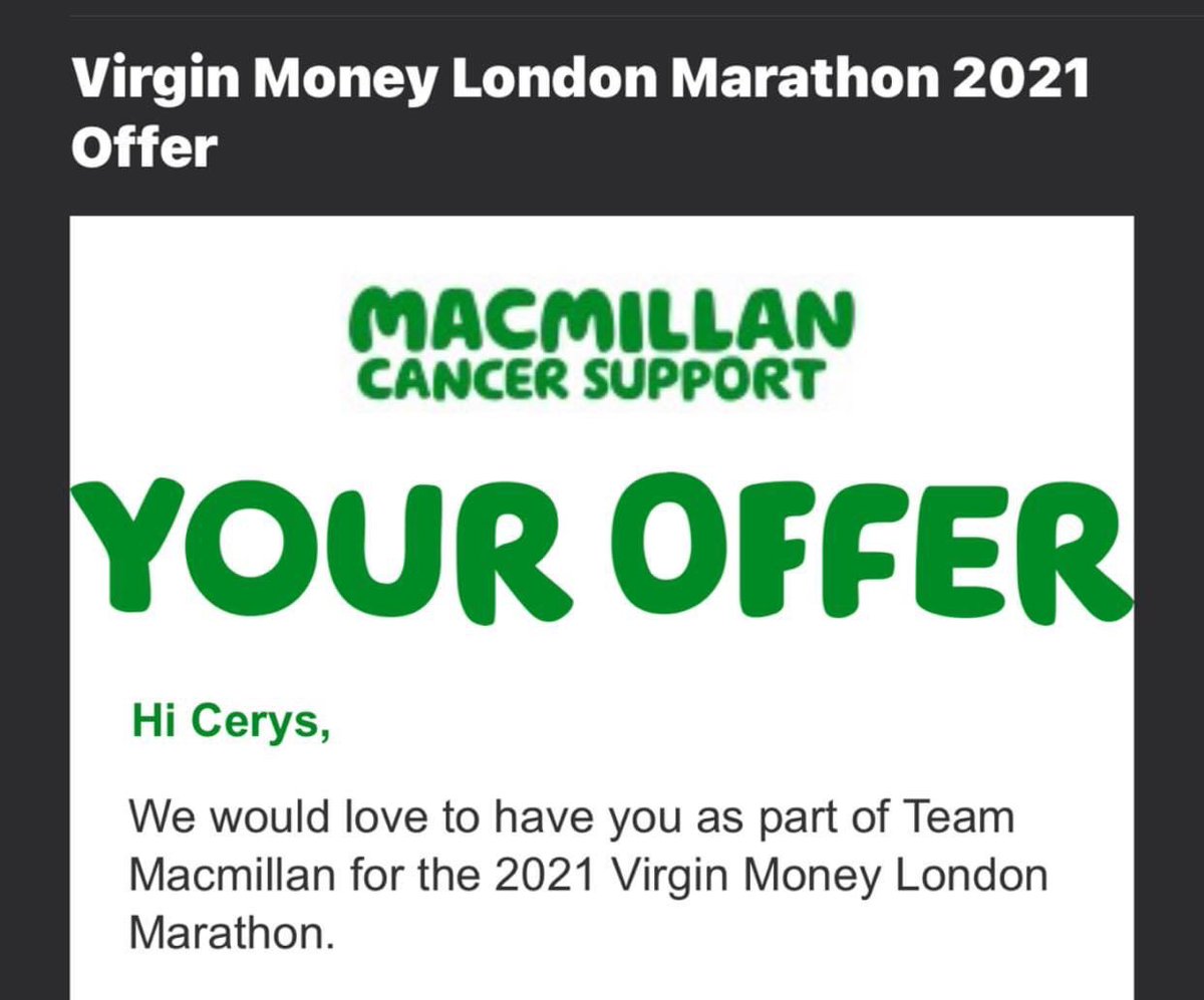 mondayagain's tweet photo. I’ve been offered a charity place with Macmillan to run the London Marathon 2021 #amimental #londonmarathon #macmillancancersupport https://t.co/gbeIqh2wGW