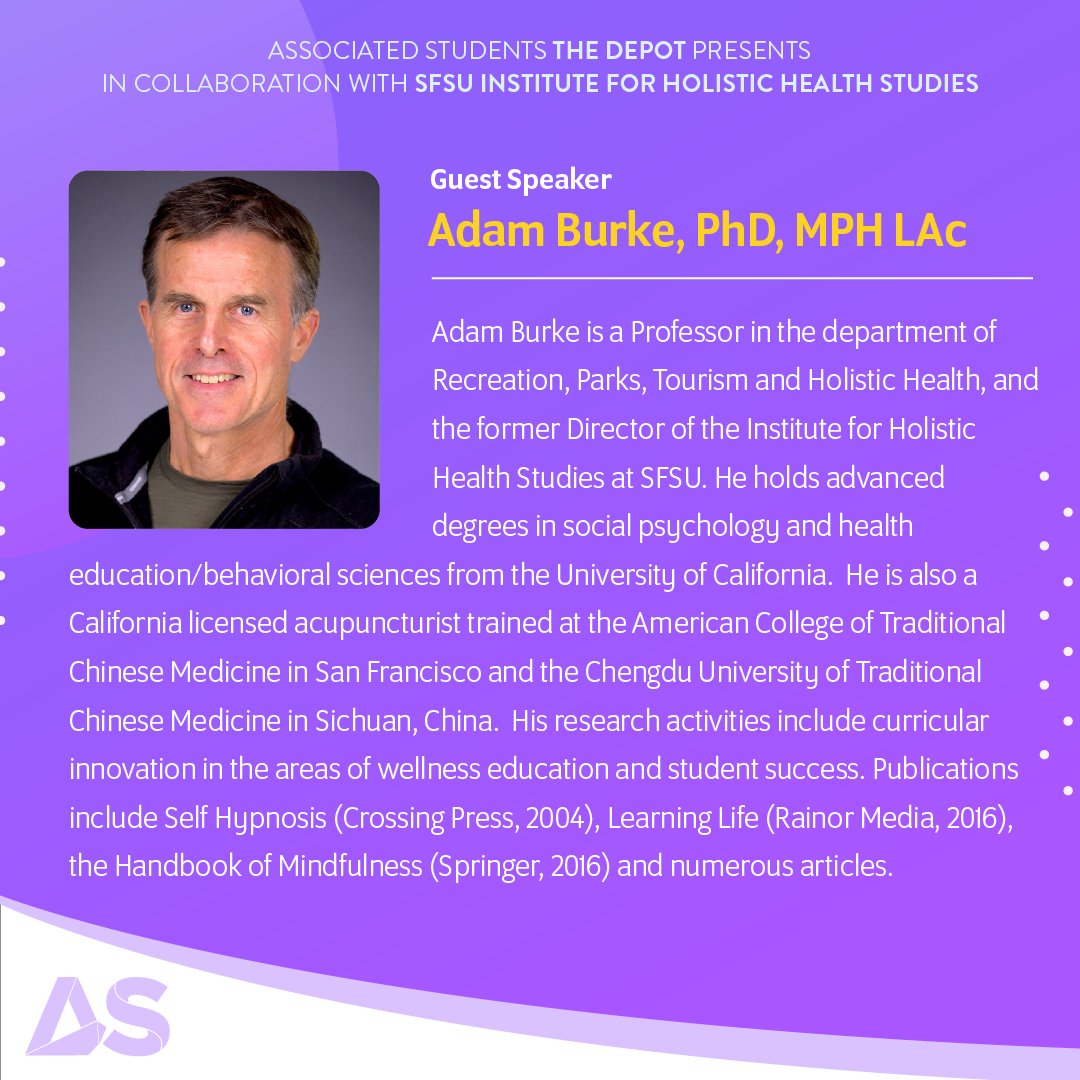 thedepotsf's tweet photo. SF State, we have a workshop on Meditation, Imagery, &amp; Healing coming up next Wednesday! ⭐💜 Join us as Professor Adam Burke from @SFSUHolisticNet walks us through these topics. 

Register through the link in our bio! #WellnessWednesday
______
#SFSU #SF #SFSTATE #HealthIsWealth https://t.co/DtjFYc9pST