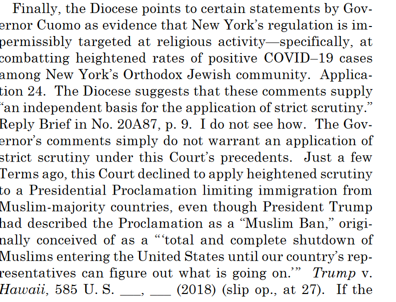 And just to make the bad faith clear we have three members of the Korematsu II majority and two who almost certainly would have joined it suddenly concluding that the statements of public officials ARE material to determining whether a policy is discriminatory