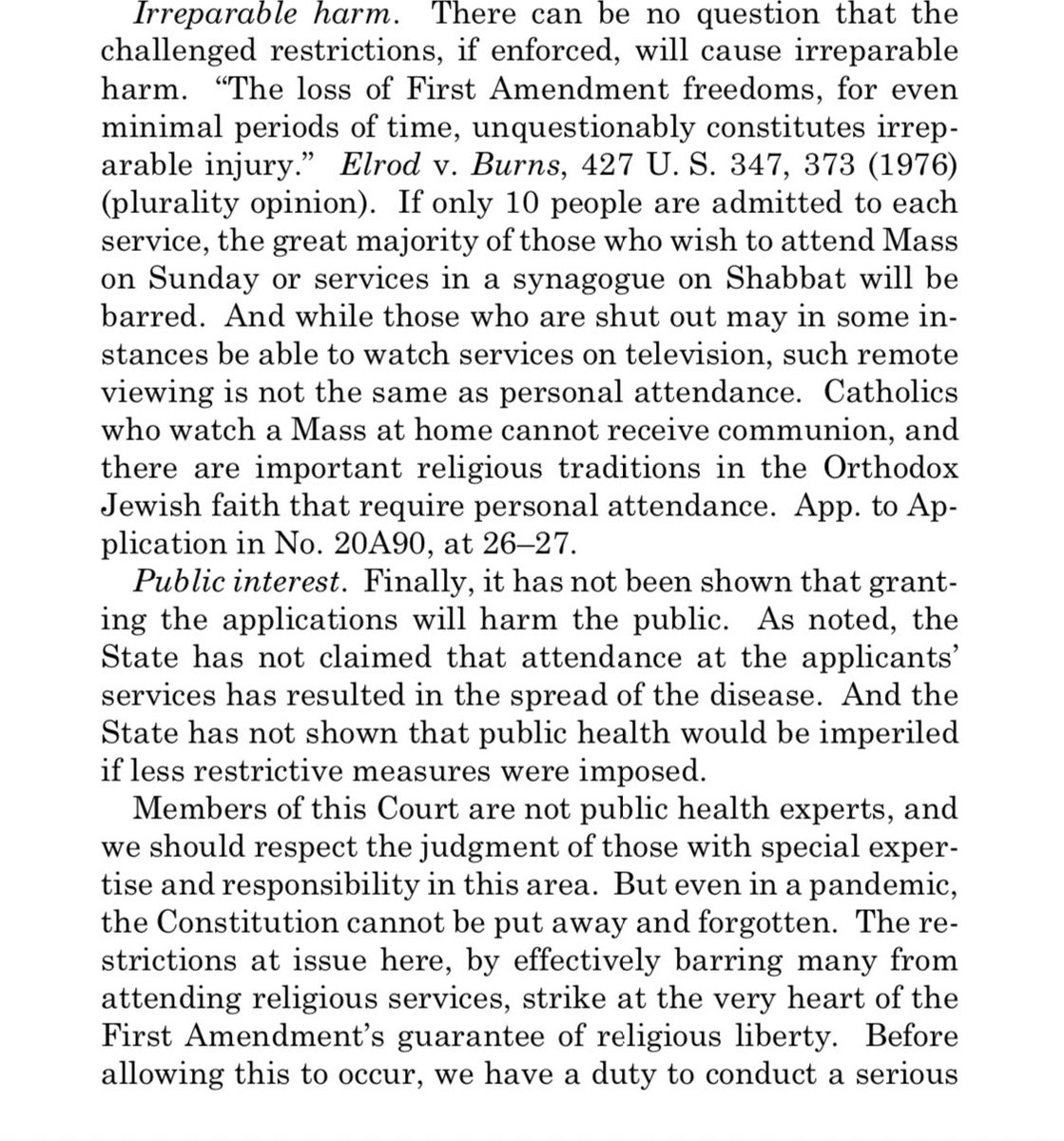 JUST IN: U.S. Supreme Court sides with Catholics/Jews in case against NY Gov. Cuomo’s order restricting public gatherings.“In a red zone, while a synagogue or church may not admit more than 10 persons, businesses categorized as ‘essential’ may admit as many people as they wish.”