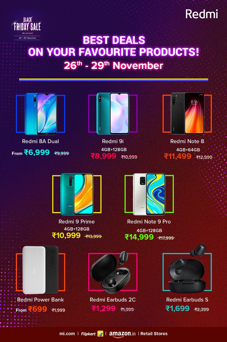📣 The BIGGEST deals on the BEST #Redmi products are now LIVE! 🔥
Mi fans, ready you shopping carts! #BlackFridaySale is here. ❤️
Buy now from https://t.co/pMj1r7lwp8, @Flipkart, @amazonIN and Retail Outlets.
👉 Buy now: https://t.co/4HwVCQteL3
I ❤️ Mi https://t.co/OhhI0fSvr9