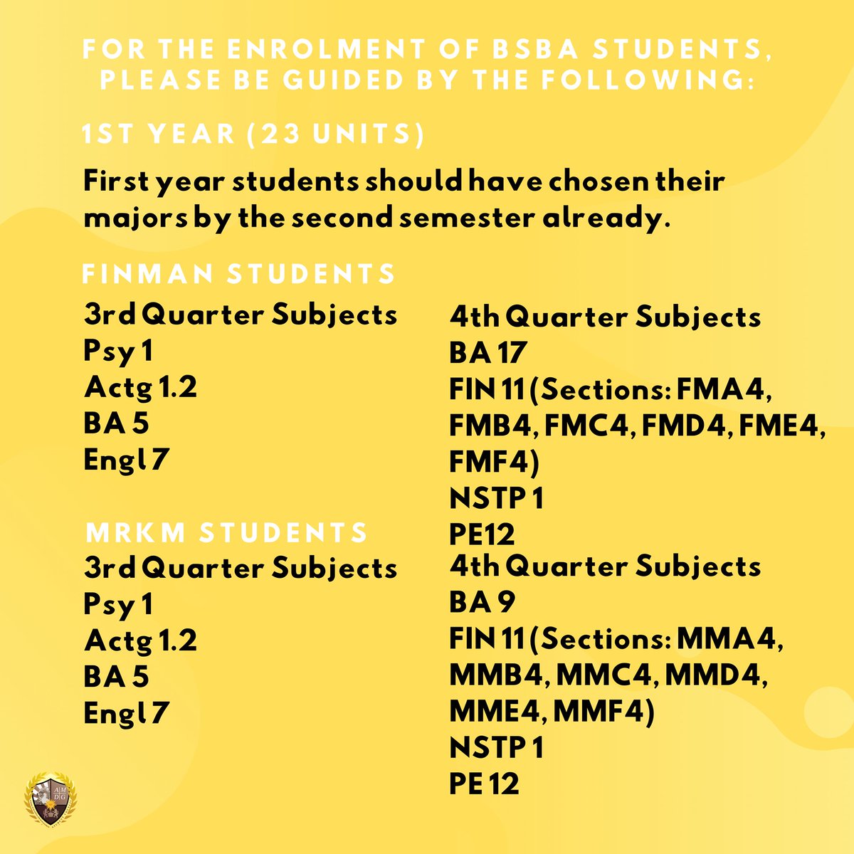 XUSBMSC's tweet photo. Mga Ka-Agila! For the enrolment of BSBA students for the 2nd Semester (3rd Quarter and 4th Quarter), please be guided by the following.

#TakeFlightEagles 
#OneSBM 
#XUSBM https://t.co/WVXPKogckK