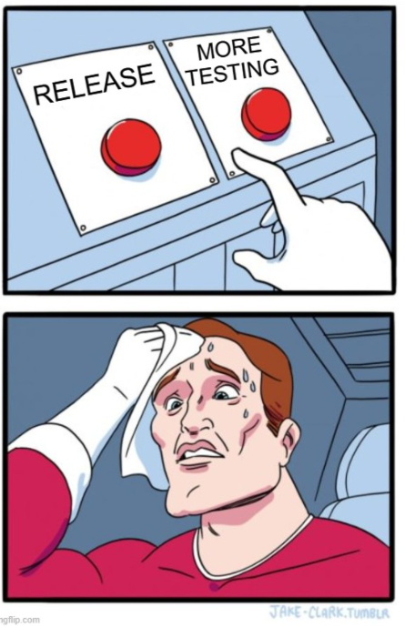 TheDankDev's tweet photo. The Release Dilemma.​​

#DEVCommunity  #javascript #CodeNewbies  #100DaysOfCode https://t.co/4giKMOInRw