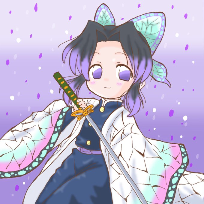 ぷるこぎみわちさんがTwitterに投稿した胡蝶しのぶ(鬼滅の刃)のイラスト。