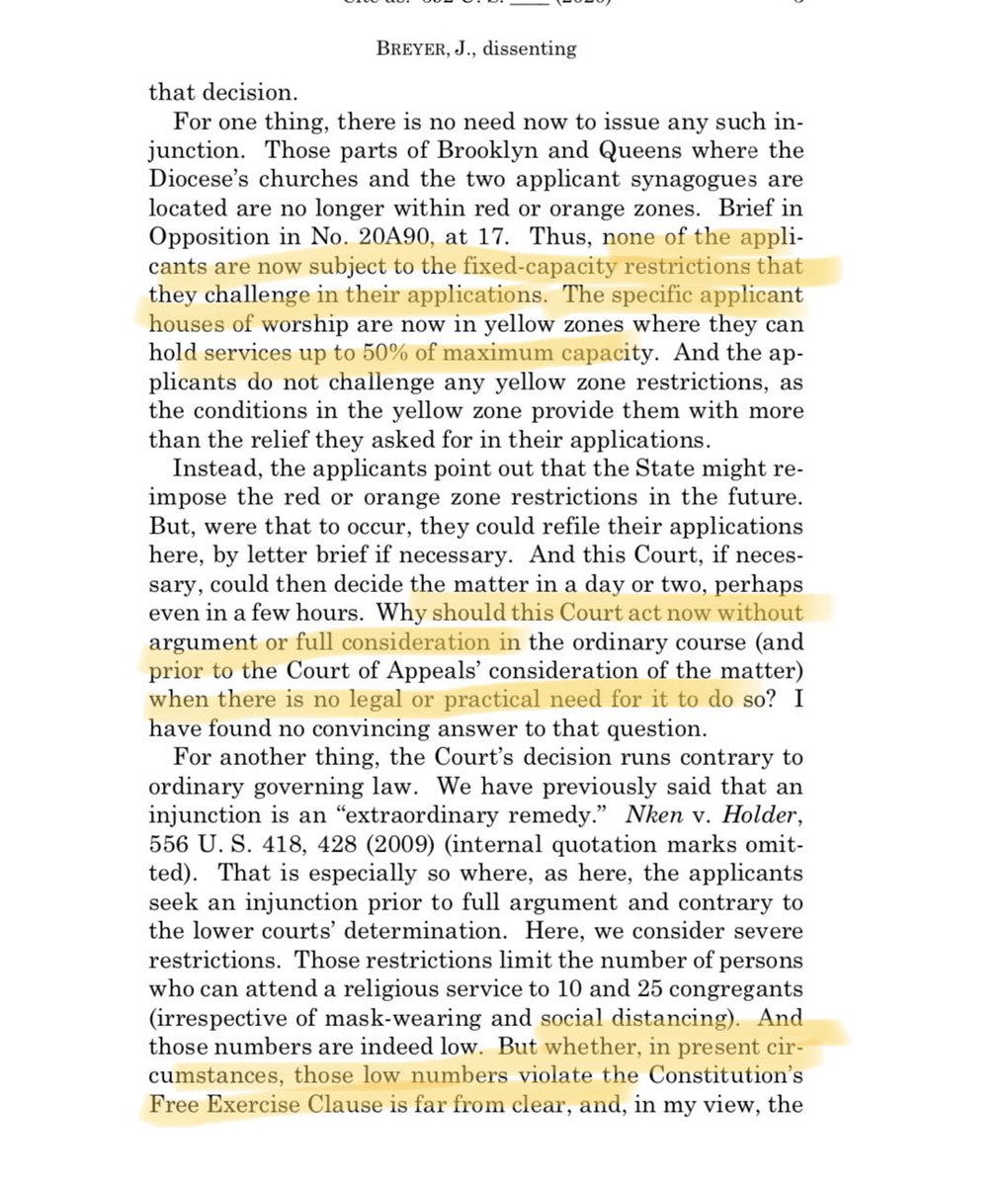 Justice Stephen Breyer dissent: “...the state has countervailing arguments based upon health, safety, and administrative considerations that must be balanced against the applicants’ First Amendment challenges.”