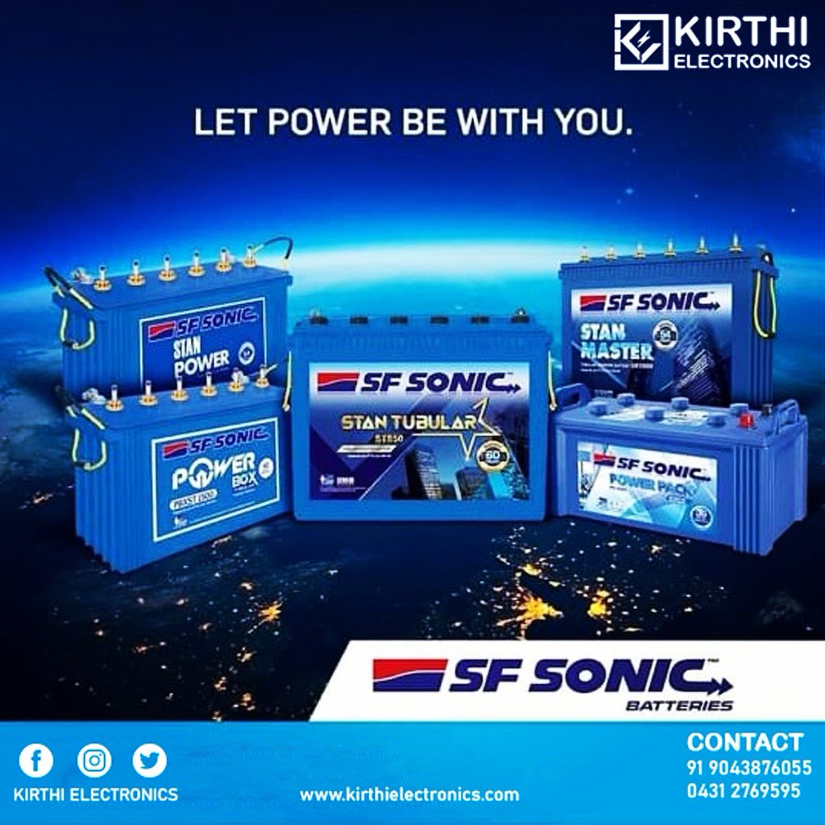 Kirthiestore's tweet photo. Let the power be with you!
E-mail : kirthielectronics@gmail.com
Website : https://t.co/wnyIKNjBou
Facebook : https://t.co/NBiaWAOwt1
Twitter : https://t.co/bt5qU8Cip2
#batteryday #batteries #entrepreneur #thursdayvibes #trichy #TamilNadu #India #kirthi #PowerYourDreams https://t.co/HNjLE9JBCy