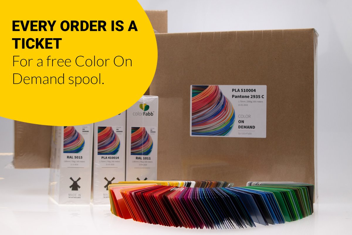 ColorFabb's tweet photo. This #BlackFriday sale we randomly select customers and add a free #ColorOnDemand color to her or his order. We do this every day &amp; maybe you will find a free PLA spool in one of our unique colors with your order!

All #BlackFriday2020 deals at #colorFabb: https://t.co/4MGnGlryLa https://t.co/acSrk5P34V