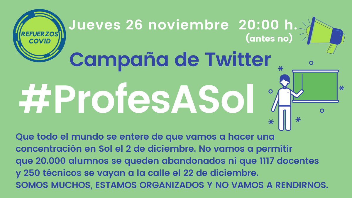 Os recordamos que esta tarde a las 20:00 (antes no) tenemos campaña de Twitter para dar difusión a la concentración que tenemos el día 2 de diciembre. Agradecemos vuestra colaboración.
#FelizJueves